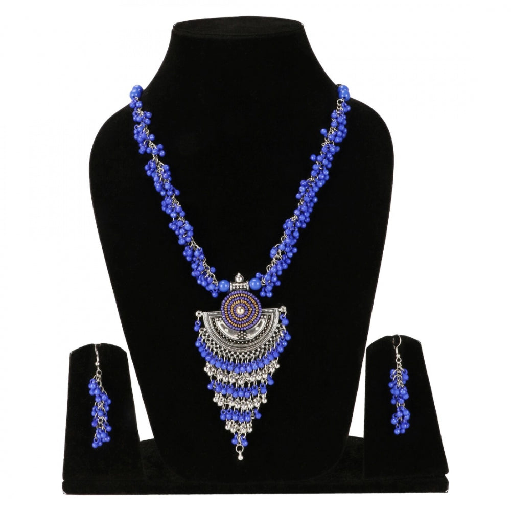 Designer Afgani German Silver Oxidized Necklace Set with Earrings