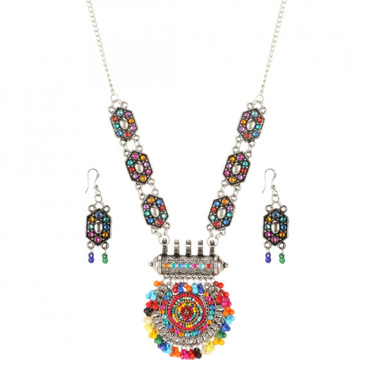 Designer Afgani German Silver Oxidized Necklace Set with Earrings