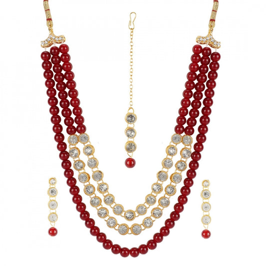 Maroon Traditional Gold Plated Kundan Necklace Set