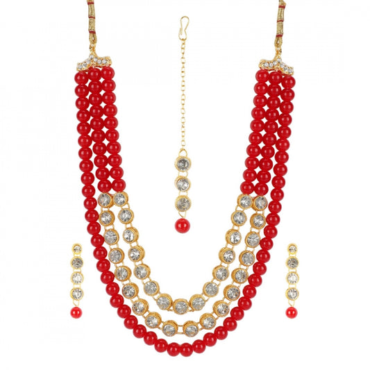 Maroon Traditional Gold Plated Kundan Necklace Set