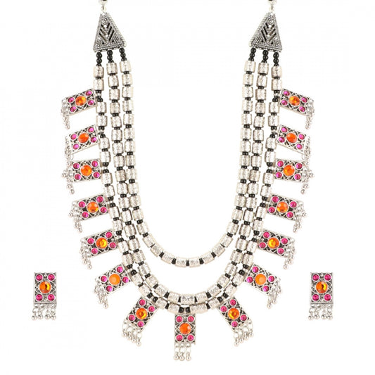 Designer Multi Layer German Silver Oxidized Necklace Set with Earrings