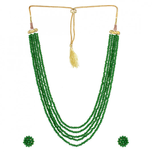 Five Layer Green Crystal Beads Necklace With Earrings