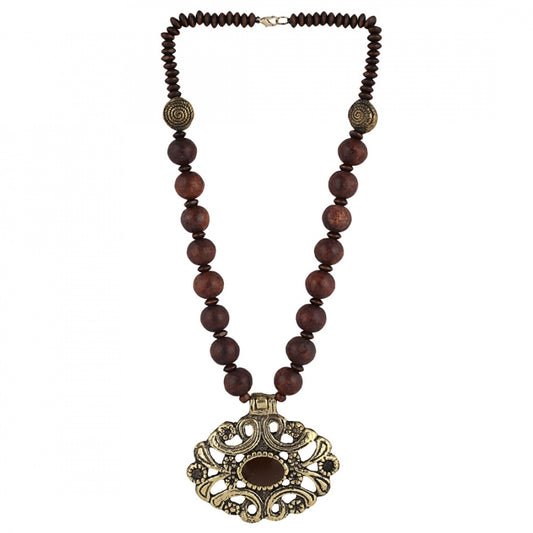 Brown Wooden Acrylic Beads Strand Necklace Earring Set