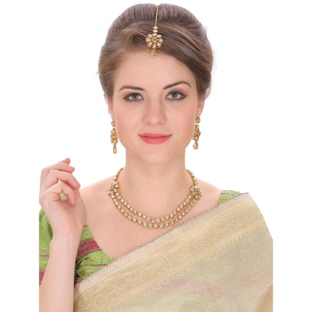 Gold Plated Kundan Jewellery Necklace Set With Earrings