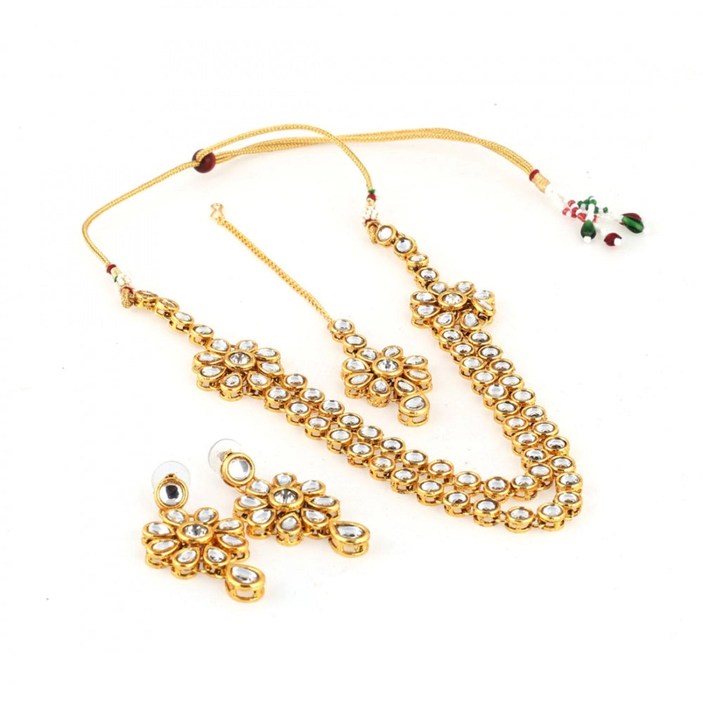 Gold Plated Kundan Jewellery Necklace Set With Earrings
