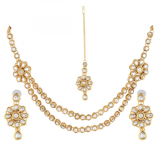 Gold Plated Kundan Jewellery Necklace Set With Earrings