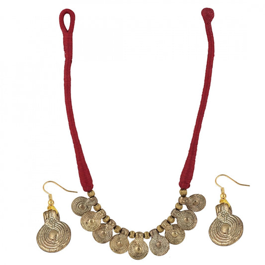 Andaaz Maroon Silk Thread Necklace Set with Earring