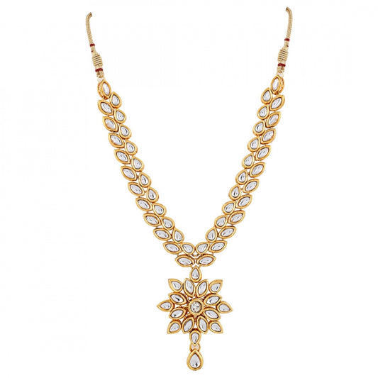 Kundan Metal Gold Strand Necklace With Earrings Jewellery Set