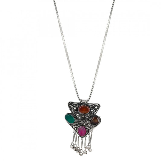Onyx Stone Designer Oxidized Silver Necklace