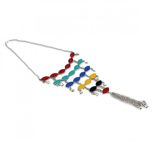 Oxodised Silver Meena Work Strand Necklace