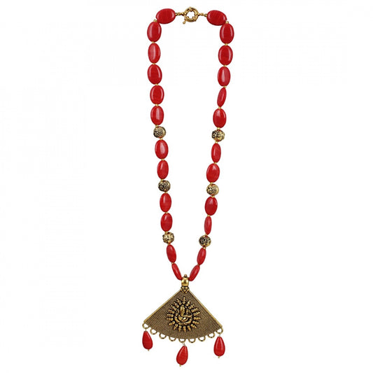 Designer Premium Red Onyx Stone Oxidized Pendant Fashion Statement Necklace
