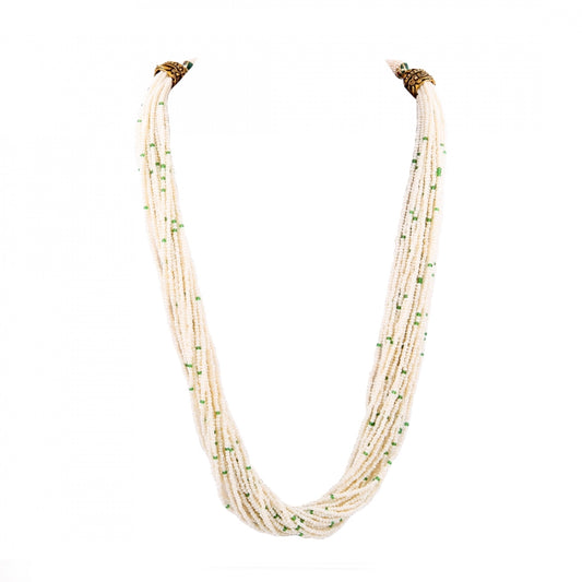 Beige and Green Tulsi Beads Necklace