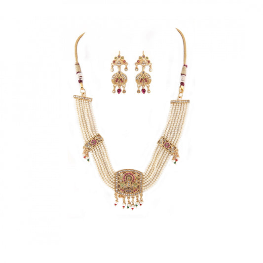 Off White Gold-Plated Jadau Choker Necklace Set with Earrings