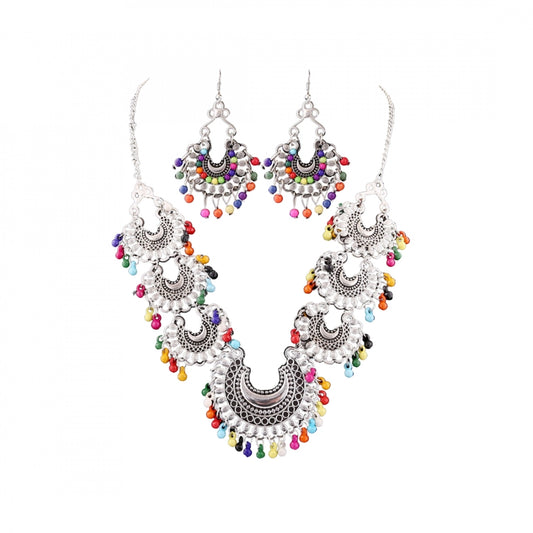 Mirror Oxidized Silver Necklace Set