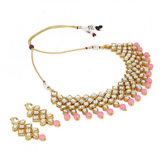 Gold Plated Party Wear Kundan Necklace Set with Earrings
