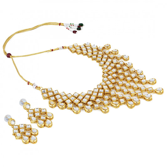 Gold Plated Drop Design Kundan Necklace Set with Earrings