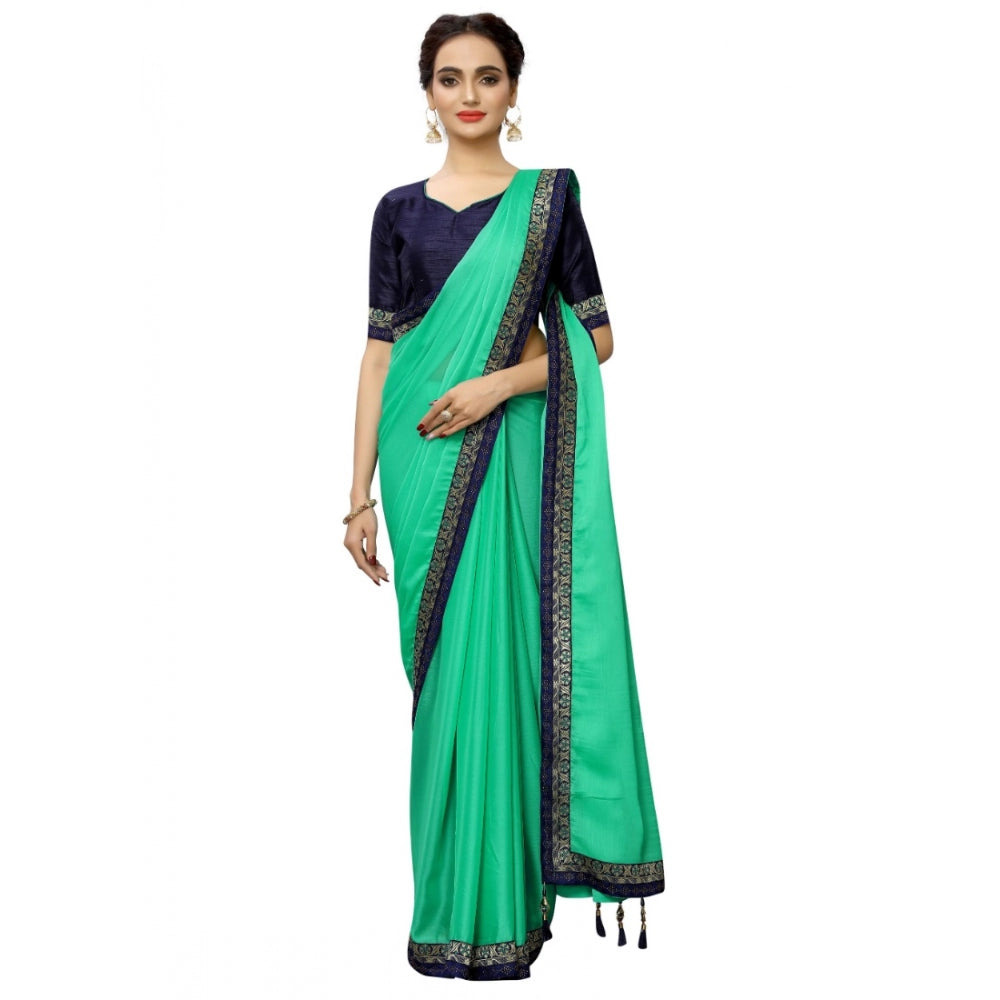 Amfyn Women's Rangoli Silk Saree with Blouse (Green,5-6 mtrs)