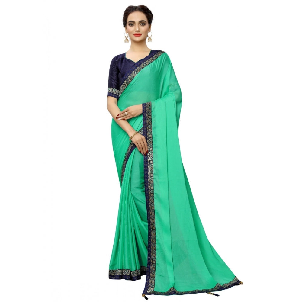 Amfyn Women's Rangoli Silk Saree with Blouse (Green,5-6 mtrs)