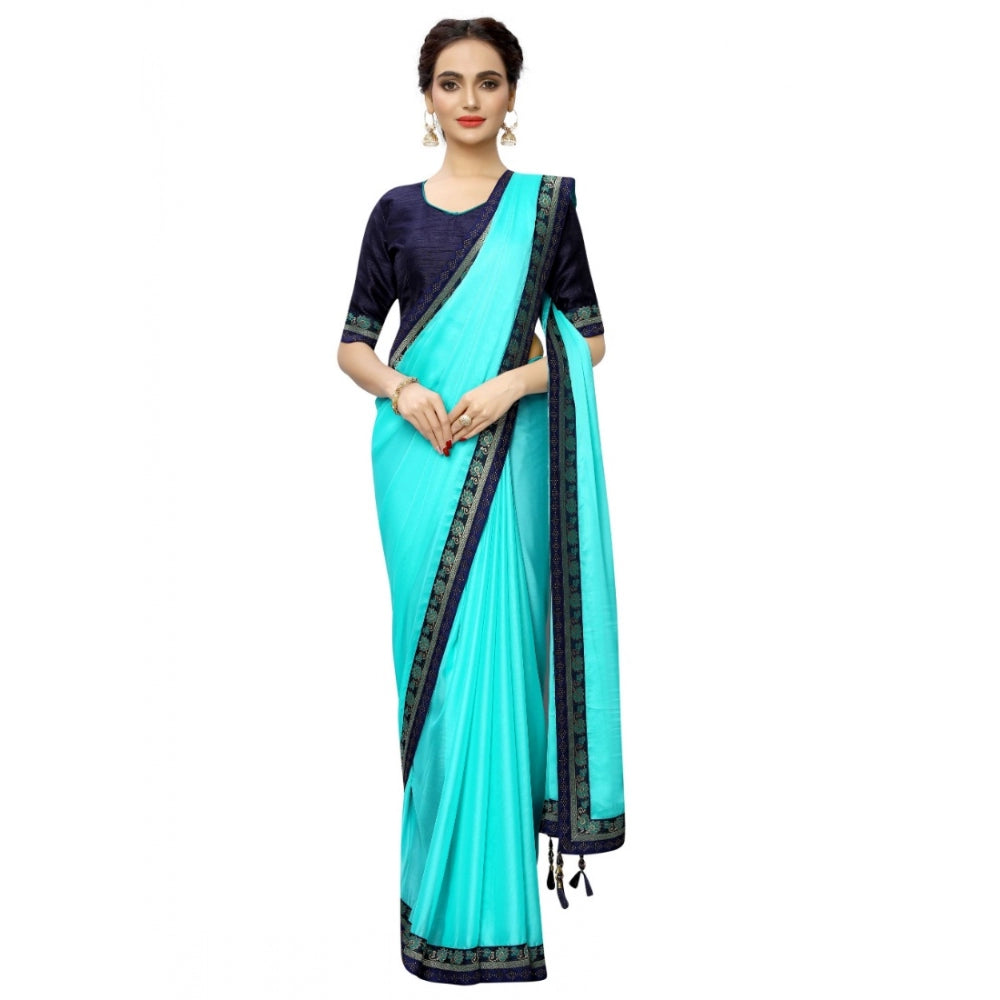 Amfyn Women's Rangoli Silk Saree with Blouse (SkyBlue,5-6 mtrs)