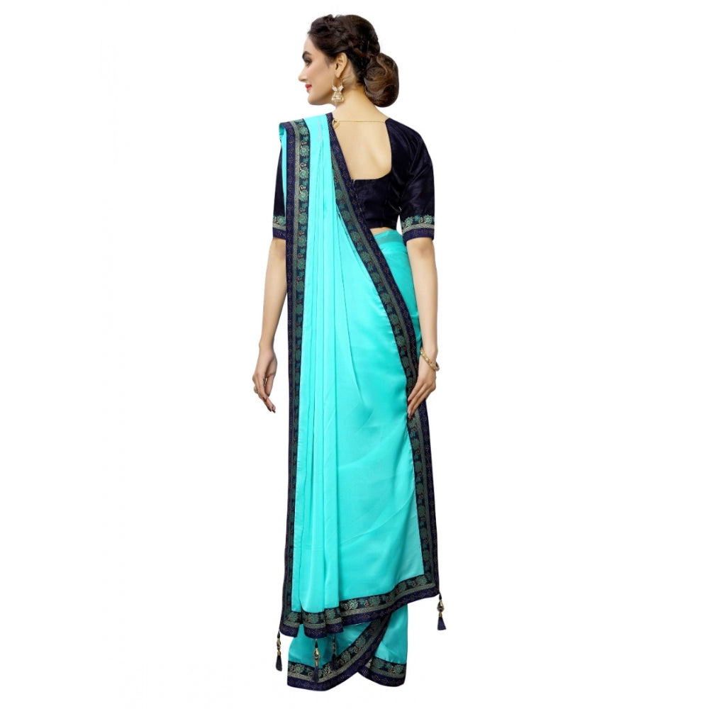 Amfyn Women's Rangoli Silk Saree with Blouse (SkyBlue,5-6 mtrs)