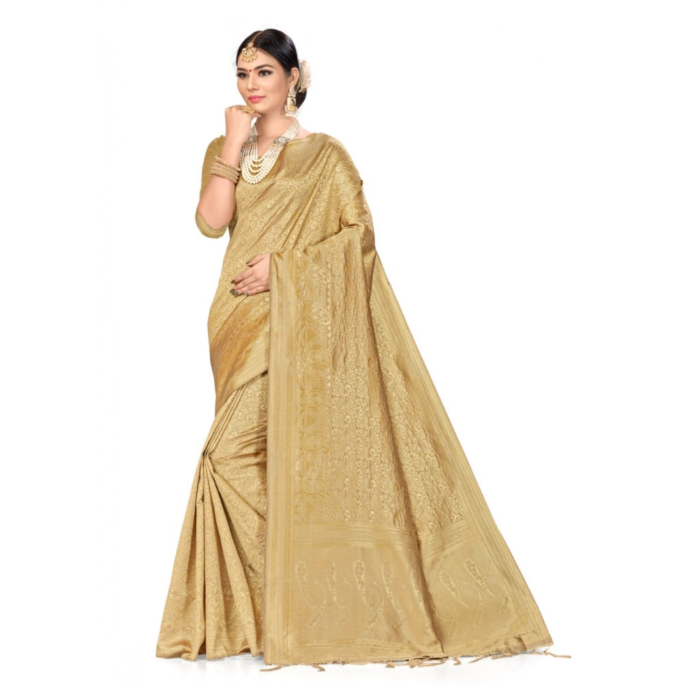 Amfyn Women's Banarasi Silk Saree (Cream, 5-6mtrs)