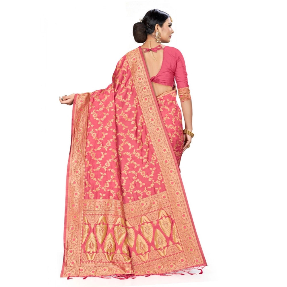 Amfyn Women's Banarasi Silk Saree (Peach, 5-6mtrs)