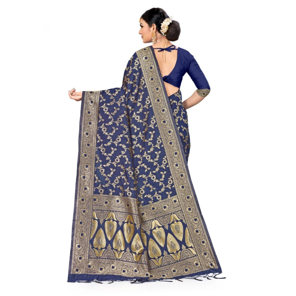 Amfyn Women's Banarasi Silk Saree (Neavy blue, 5-6mtrs)