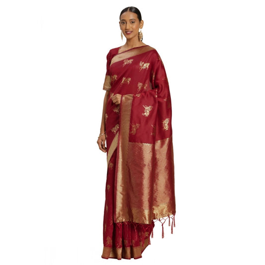 Amfyn Women's Banarasi Silk Saree (Red, 5-6mtrs)