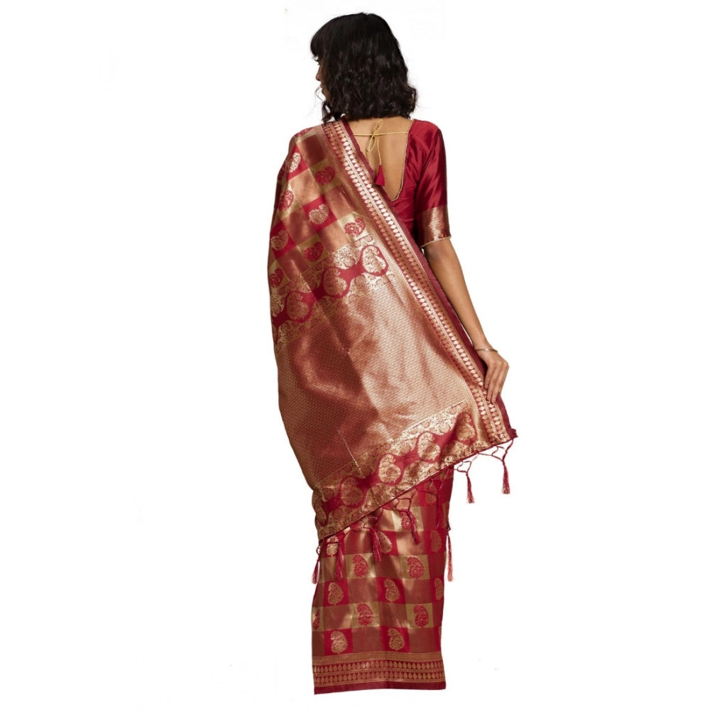 Amfyn Women's Banarasi Silk Saree (Red, 5-6mtrs)
