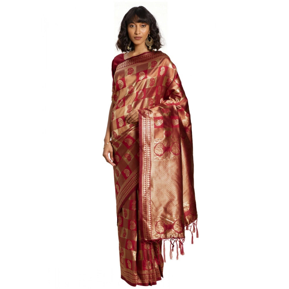 Amfyn Women's Banarasi Silk Saree (Red, 5-6mtrs)