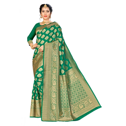Amfyn Women's Banarasi Silk Saree (Green, 5-6mtrs)