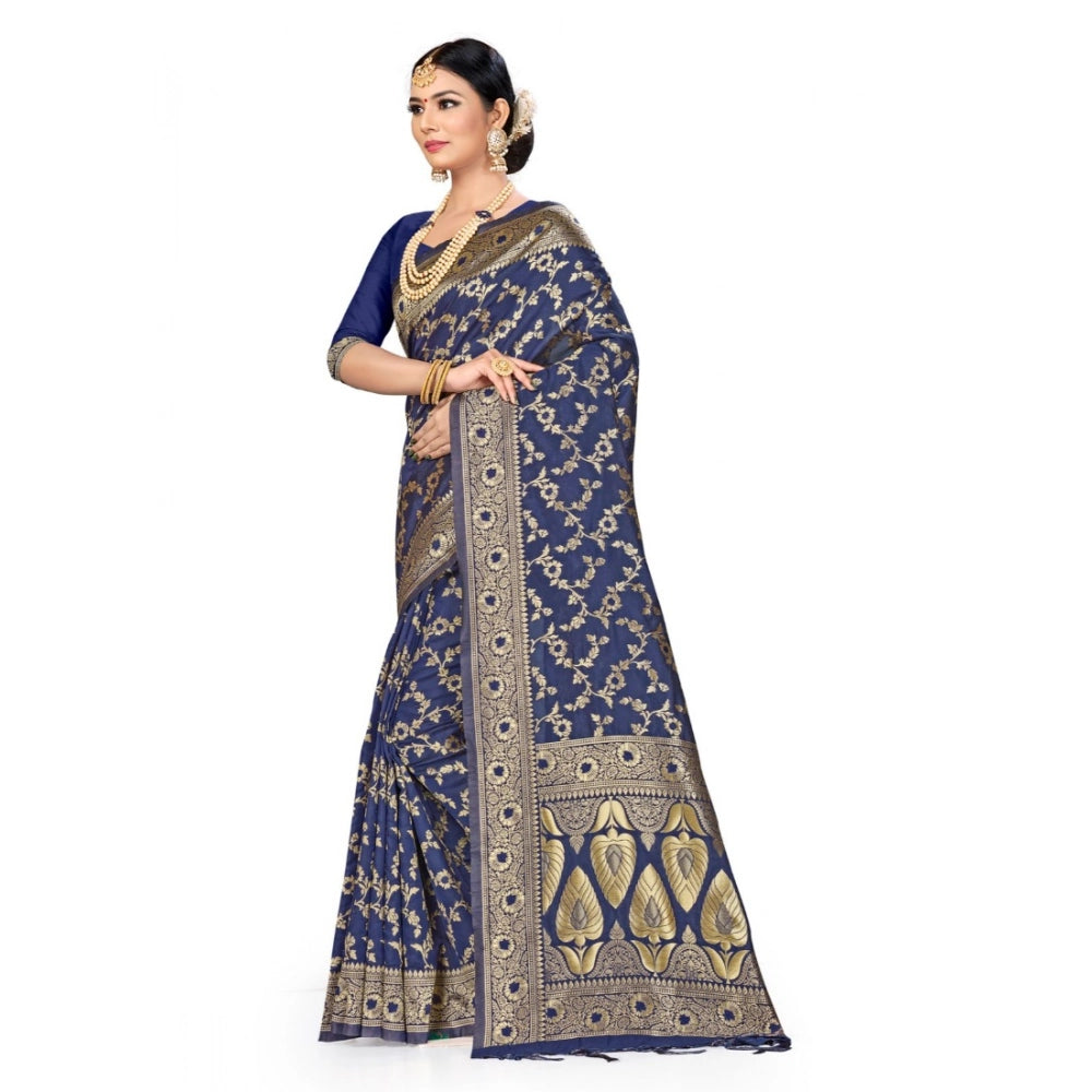 Amfyn Women's Banarasi Silk Saree (Neavy blue, 5-6mtrs)