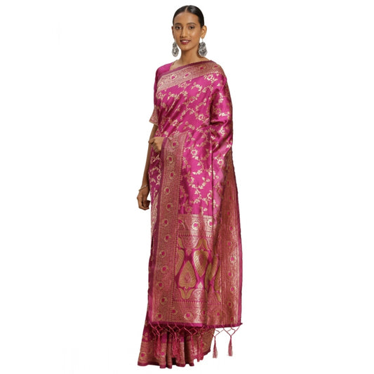 Amfyn Women's Banarasi Silk Saree (Pink, 5-6mtrs)