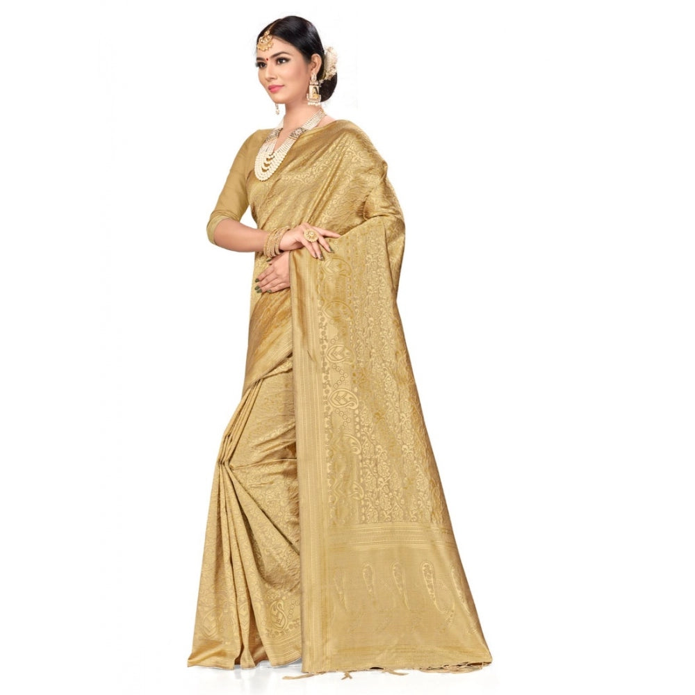 Amfyn Women's Banarasi Silk Saree (Cream, 5-6mtrs)