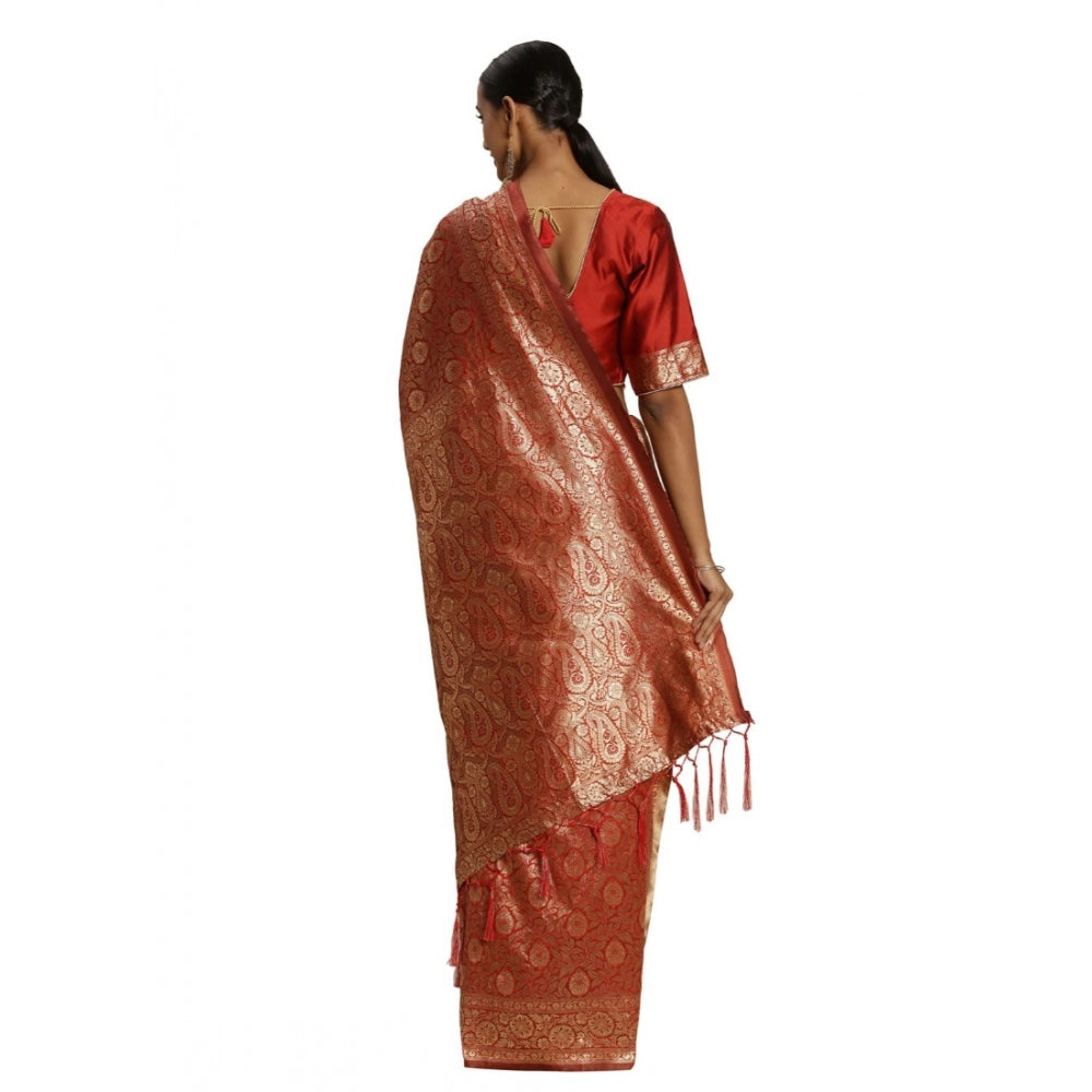 Amfyn Women's Banarasi Silk Saree (Red, 5-6mtrs)
