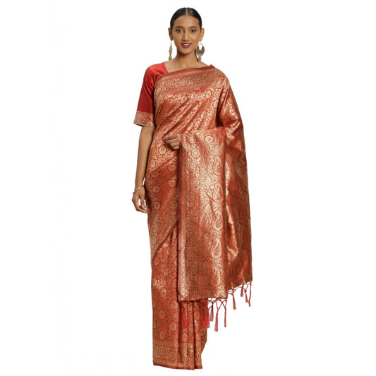 Amfyn Women's Banarasi Silk Saree (Red, 5-6mtrs)