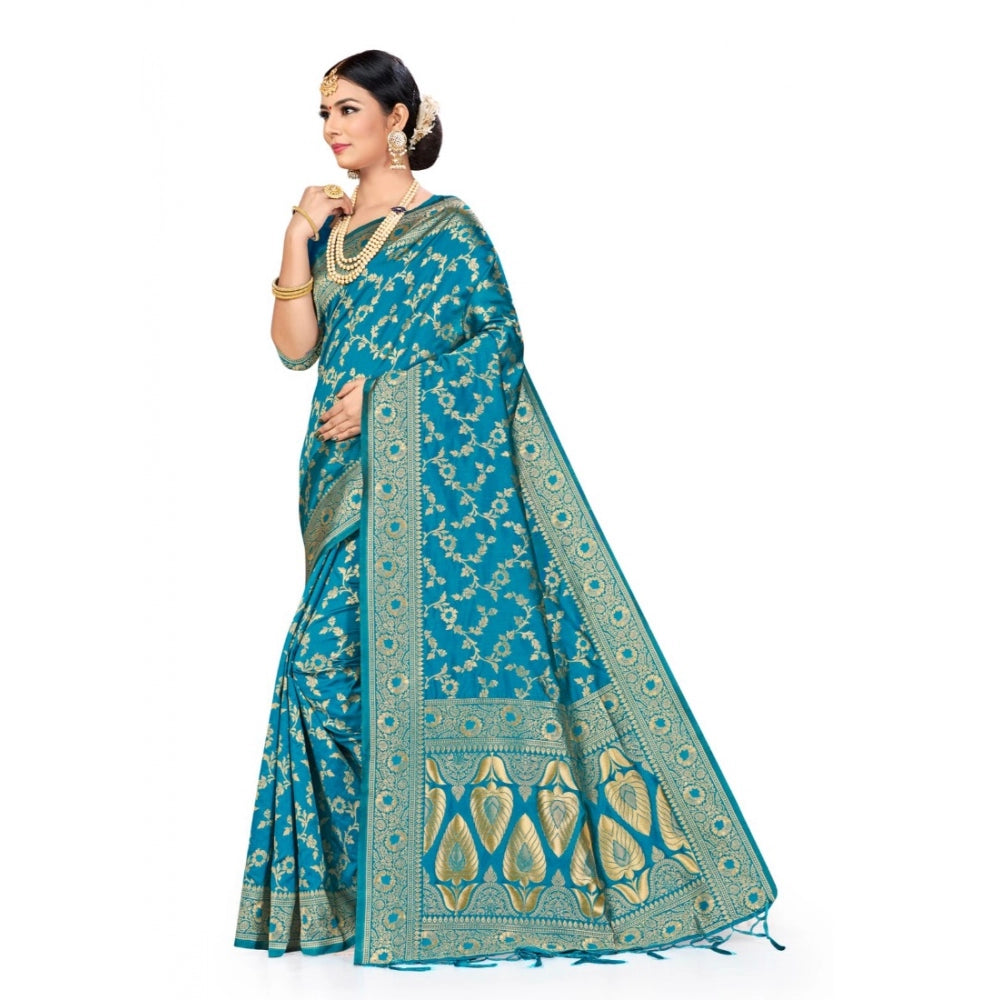 Amfyn Women's Banarasi Silk Saree (Sky blue, 5-6mtrs)