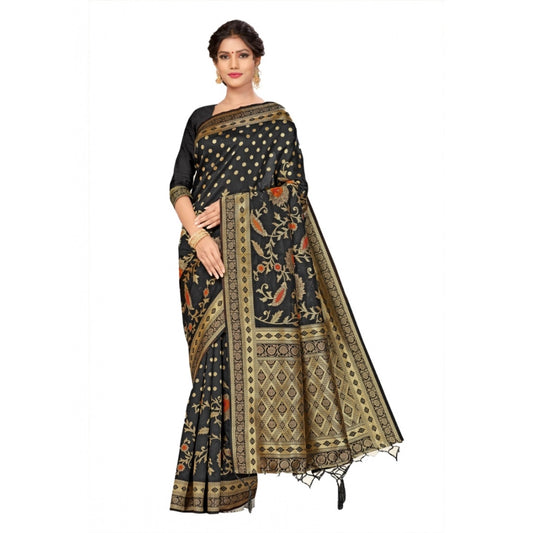 Amfyn Women's Banarasi Silk Saree (Black, 5-6mtrs)