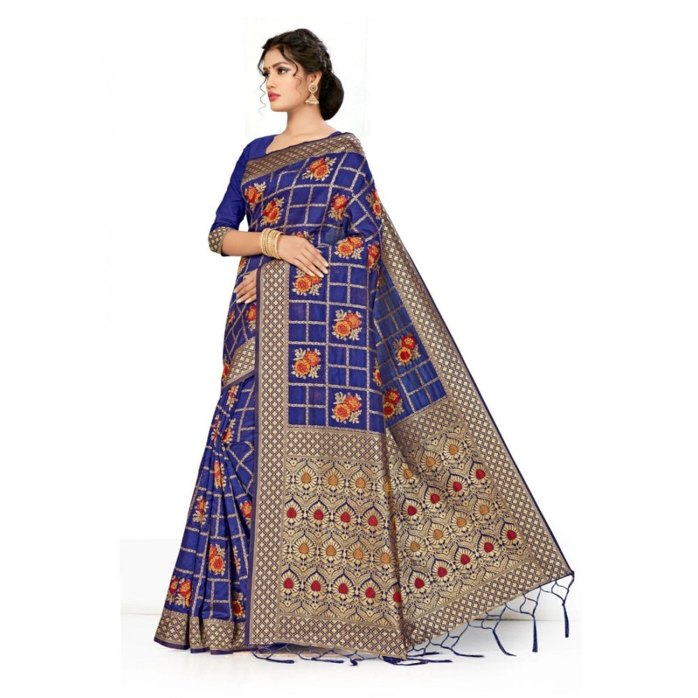 Amfyn Women's Banarasi Silk Saree (Navy blue, 5-6mtrs)
