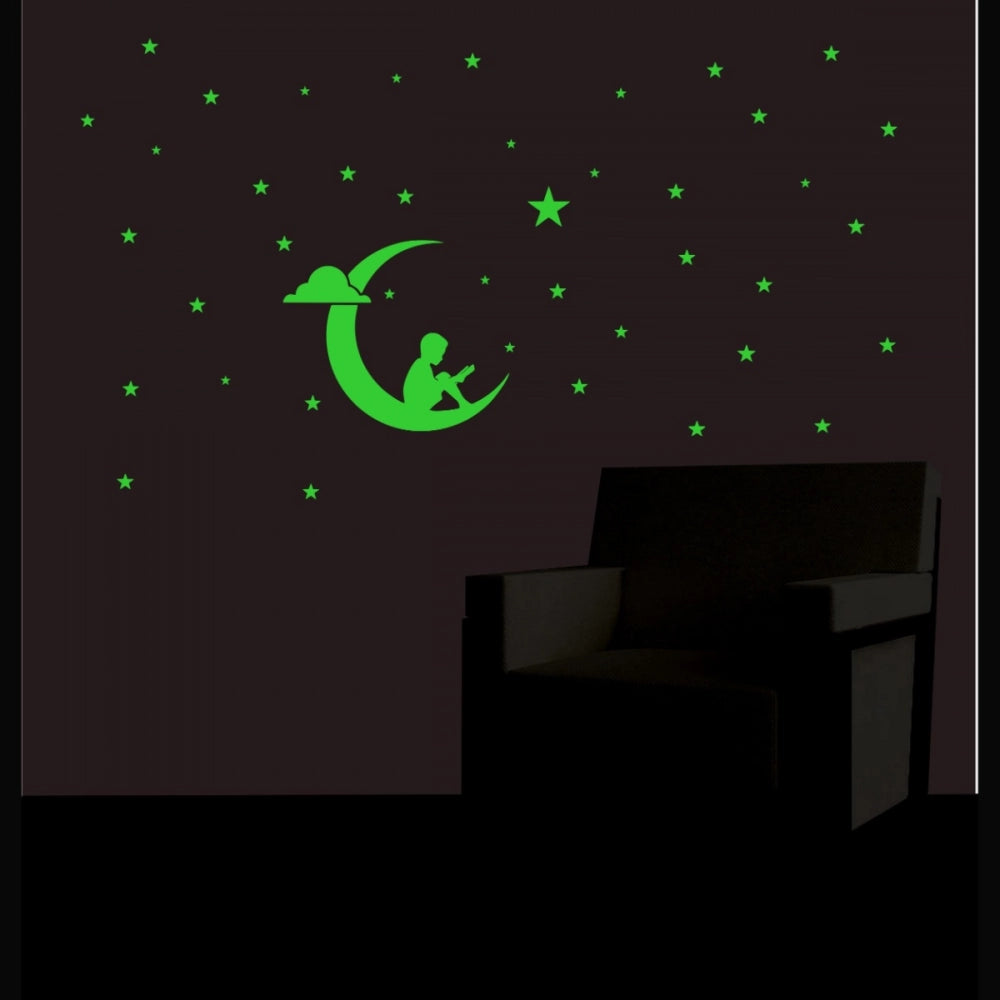 Amfyn Green Galaxy Of Stars With Moon Radium Wall Sticker