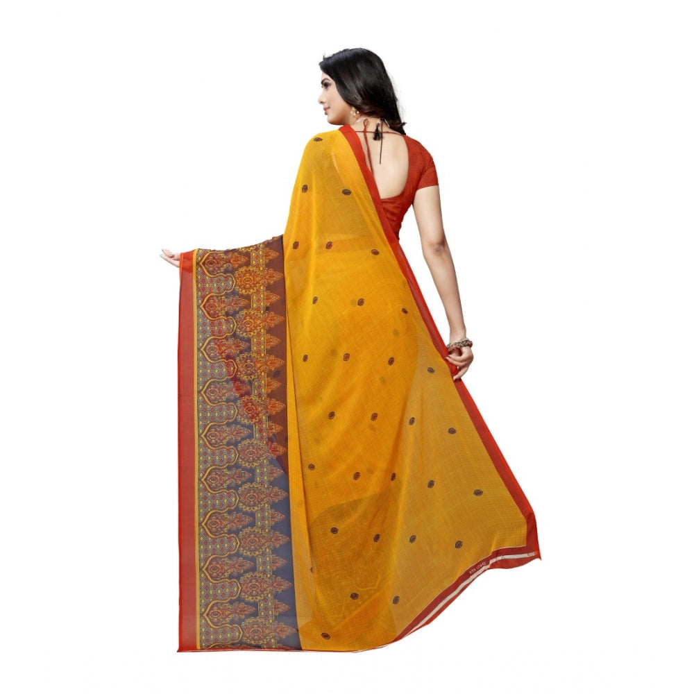 Amfyn Women's Georgette Saree(Yellow,5-6 Mtrs)
