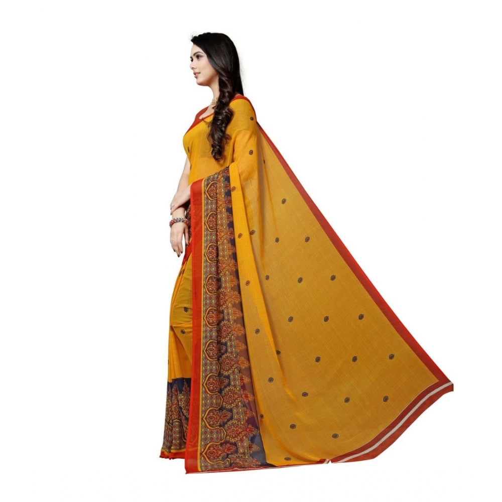 Amfyn Women's Georgette Saree(Yellow,5-6 Mtrs)