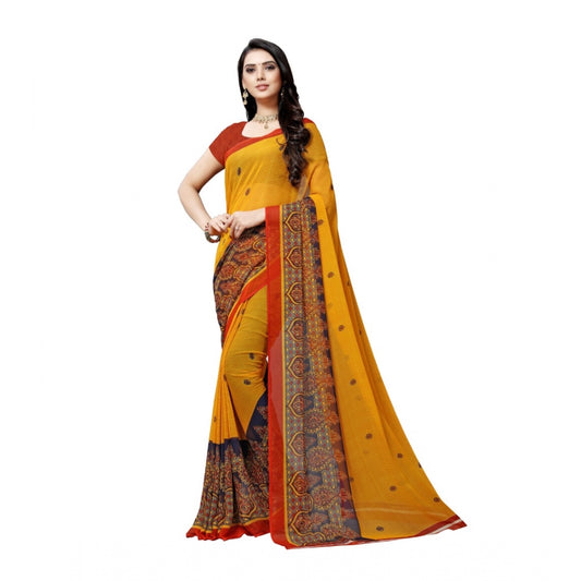 Amfyn Women's Georgette Saree(Yellow,5-6 Mtrs)