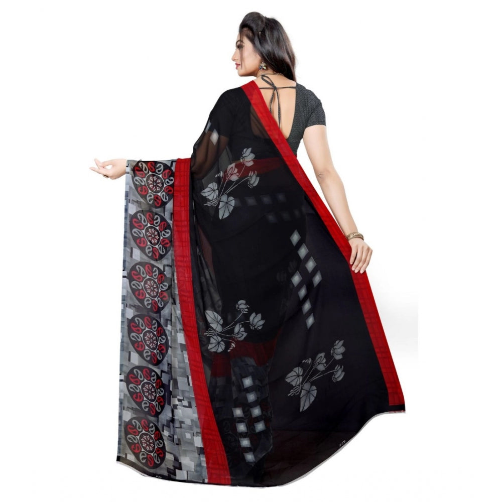Amfyn Women's Georgette Saree(Black,5-6 Mtrs)