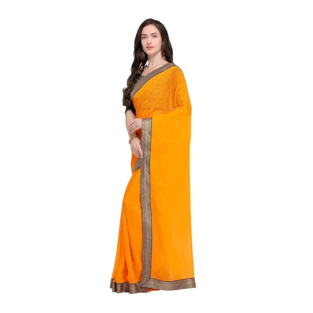Amfyn Women's Chiifon, Jacquard Blouse Saree(Yellow,5-6 Mtrs)