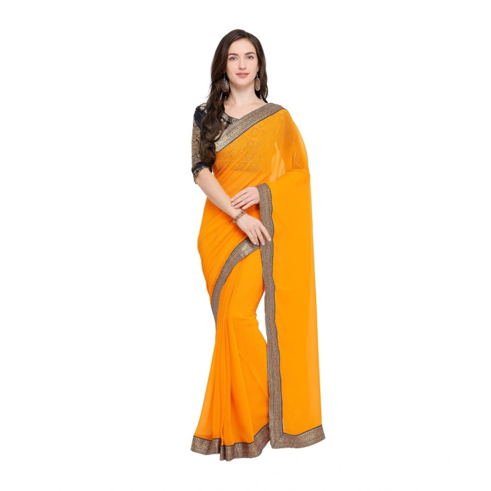 Amfyn Women's Chiifon, Jacquard Blouse Saree(Yellow,5-6 Mtrs)