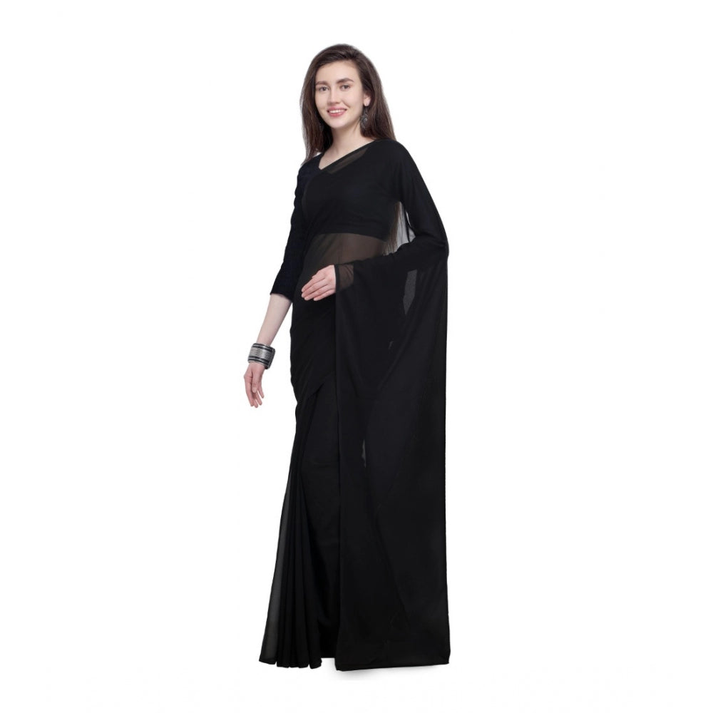 Amfyn Women's Dyed Saree(Black,5-6 Mtrs)