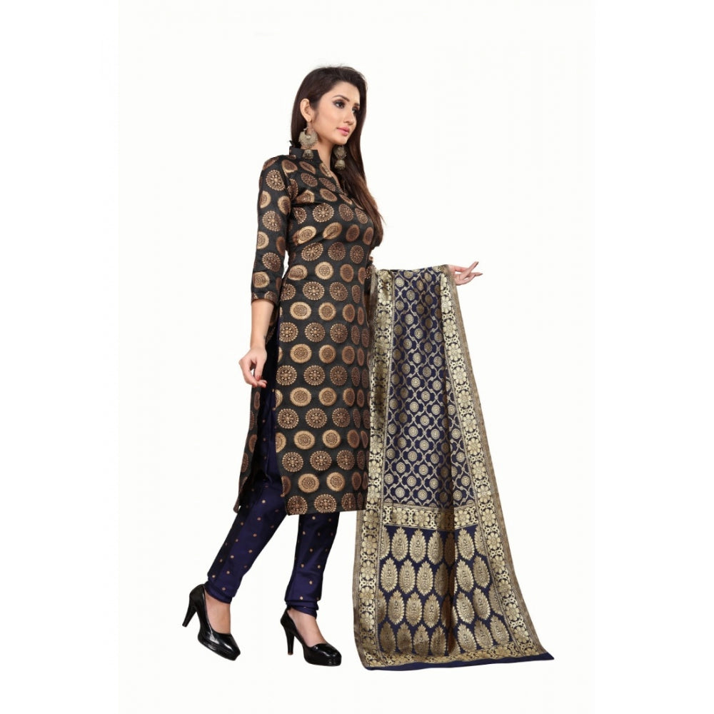 Amfyn Women's Jacquard Silk Unstitched Salwar-Suit Material With Dupatta (Black,2-2.5Mtrs)