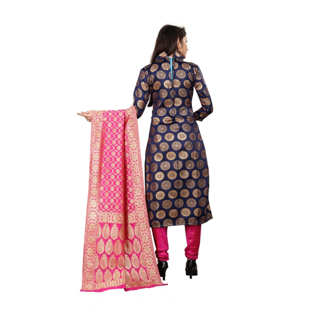 Amfyn Women's Jacquard Silk Unstitched Salwar-Suit Material With Dupatta (Blue,2-2.5Mtrs)
