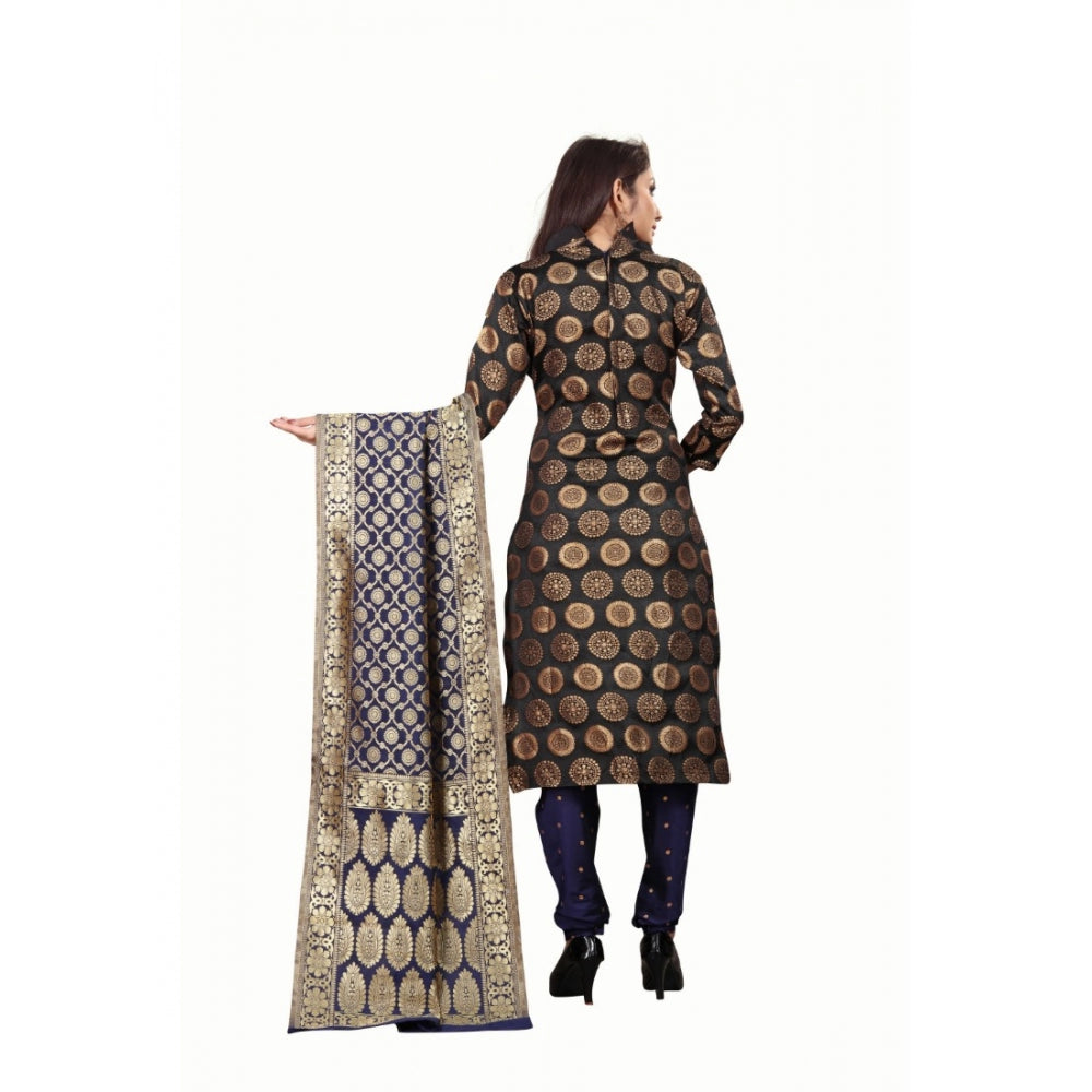 Amfyn Women's Jacquard Silk Unstitched Salwar-Suit Material With Dupatta (Black,2-2.5Mtrs)